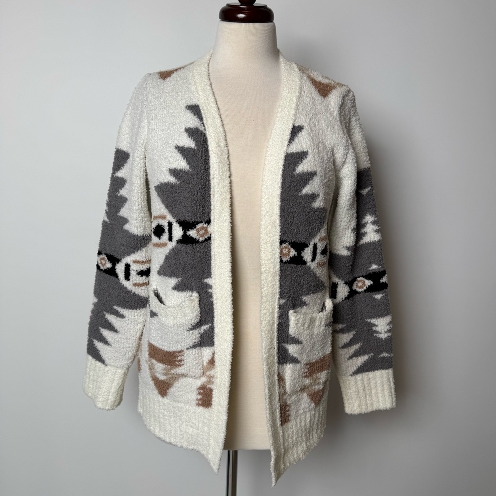 Vigoss Cream and Gray Patterned Cozy Cardigan Womens size L (14)